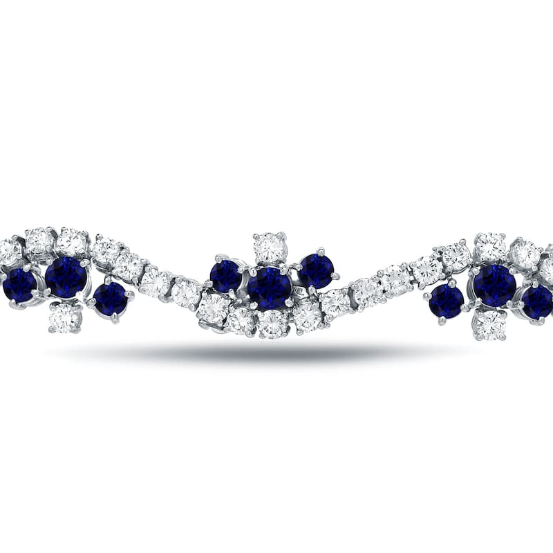 Auriya 18k White Gold 6 1/2ct Blue Sapphire and 7 1/2ct TDW Round Diamond Bracelet (E-F, VS1-VS2)