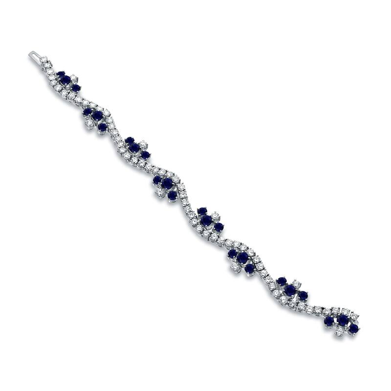 Auriya 18k White Gold 6 1/2ct Blue Sapphire and 7 1/2ct TDW Round Diamond Bracelet (E-F, VS1-VS2)