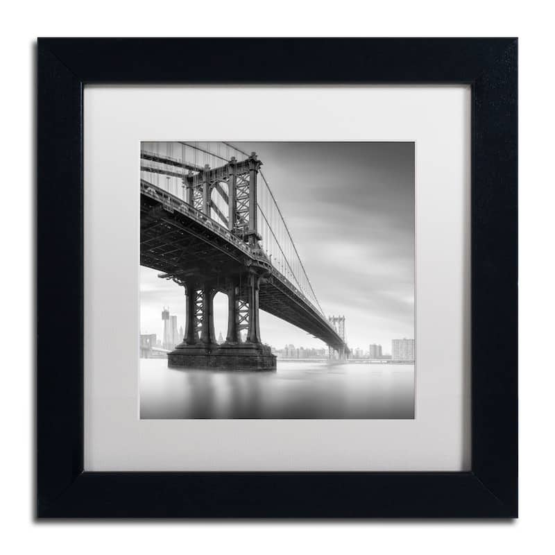 Moises Levy 'Manhattan Bridge I' White Matte, Black Framed Wall Art