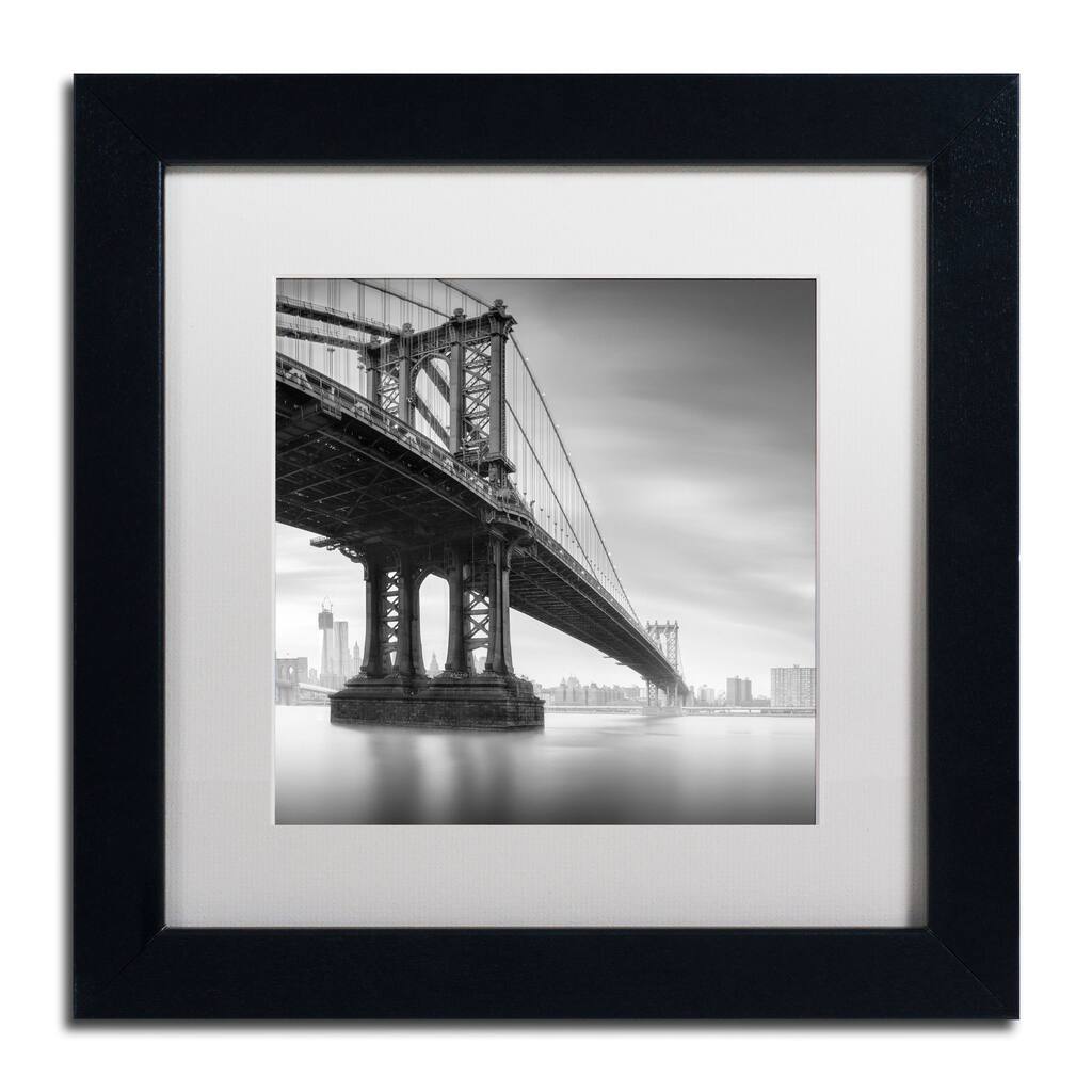 Moises Levy 'Manhattan Bridge I' White Matte, Black Framed Wall Art
