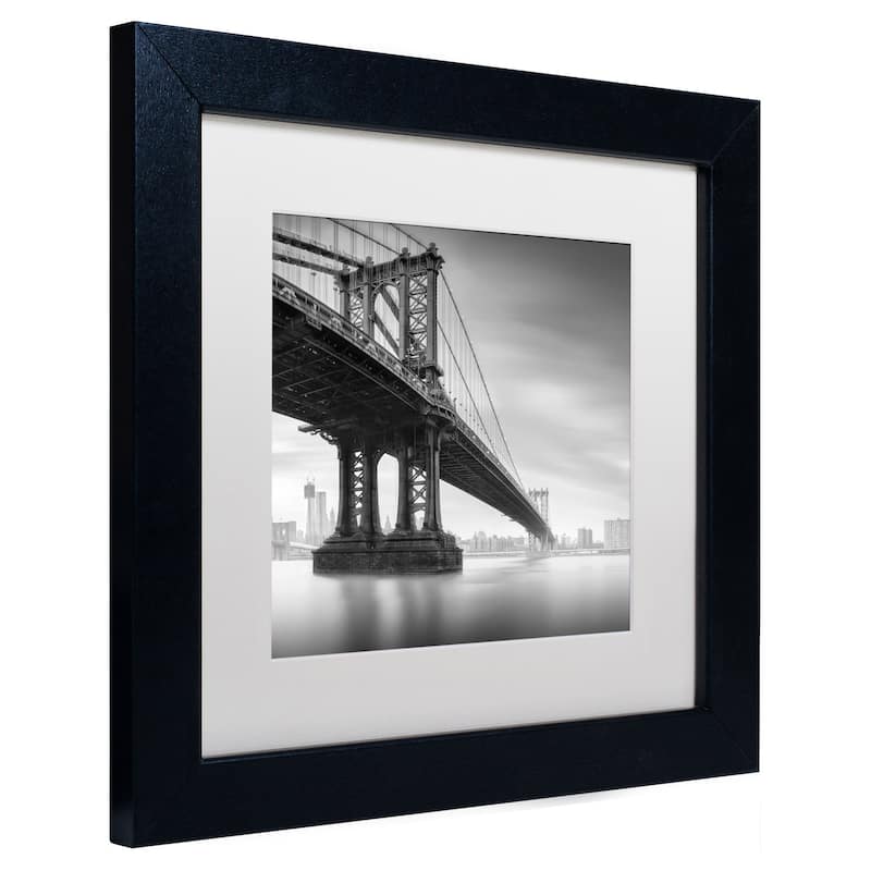 Moises Levy 'Manhattan Bridge I' White Matte, Black Framed Wall Art