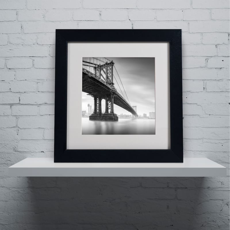 Moises Levy 'Manhattan Bridge I' White Matte, Black Framed Wall Art