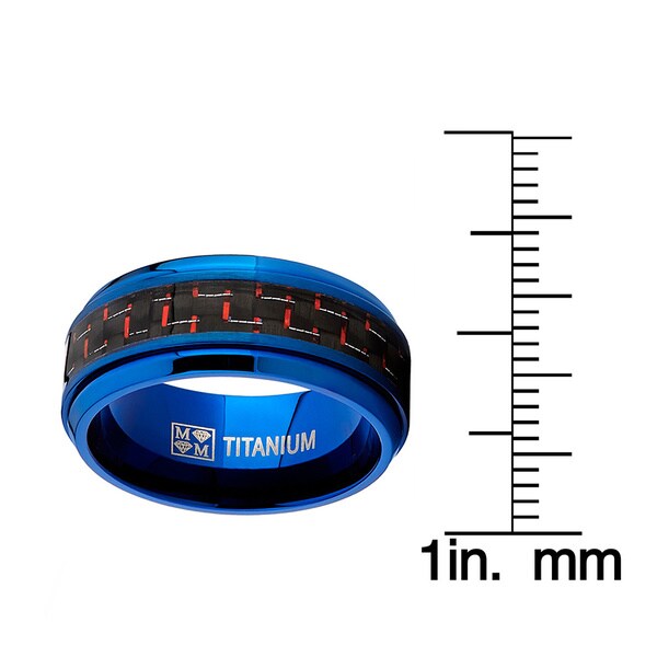Oliveti Men's BlueTitanium Black and Red Carbon Fiber Men's 9mm Comfort Fit Band