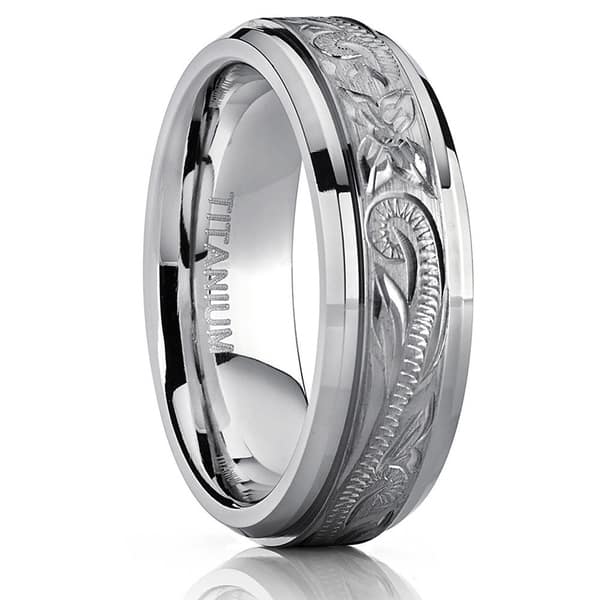 Shop Oliveti Titanium Men S Hand Engraved Comfort Fit 7mm Wedding