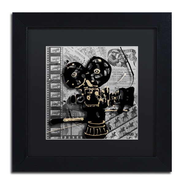 Roderick Stevens Movie Camera Black Matte, Black Framed Wall Art