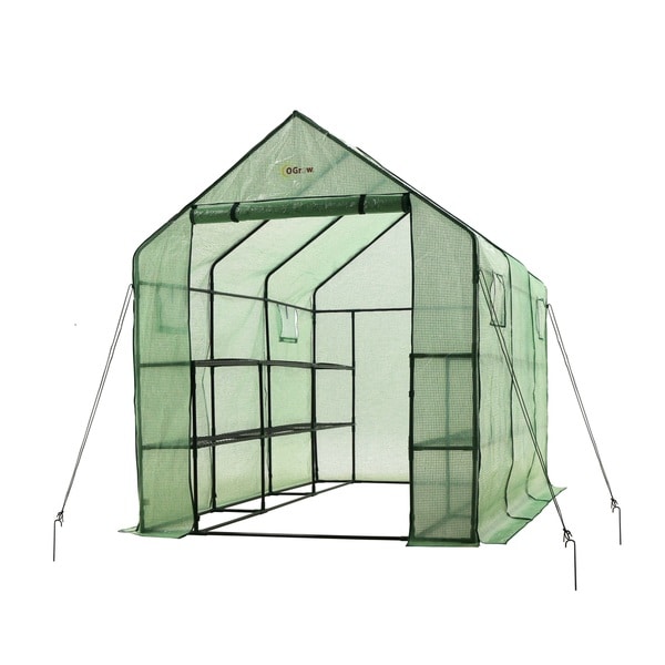 Ogrow Spacious and Sturdy Walk-In 2 Tier 12 Shelf Portable Garden Greenhouse with Windows - 117"L X 67"W X 83"H