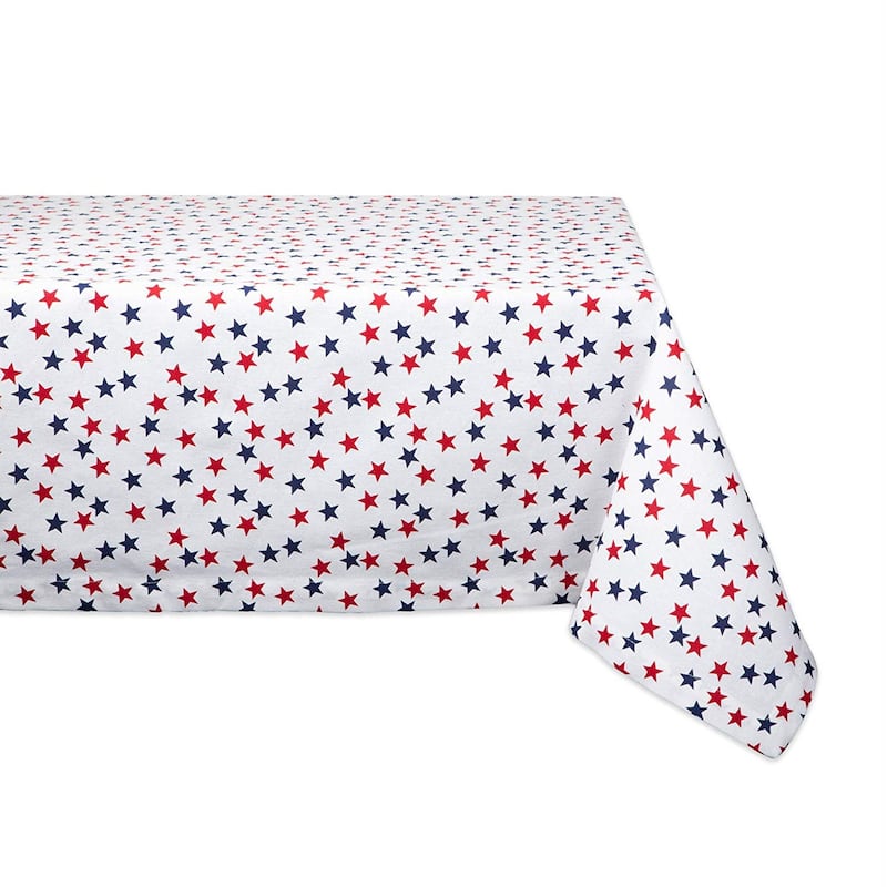 Red and Blue Check Tablecloth - Americana Stars - 60x84"