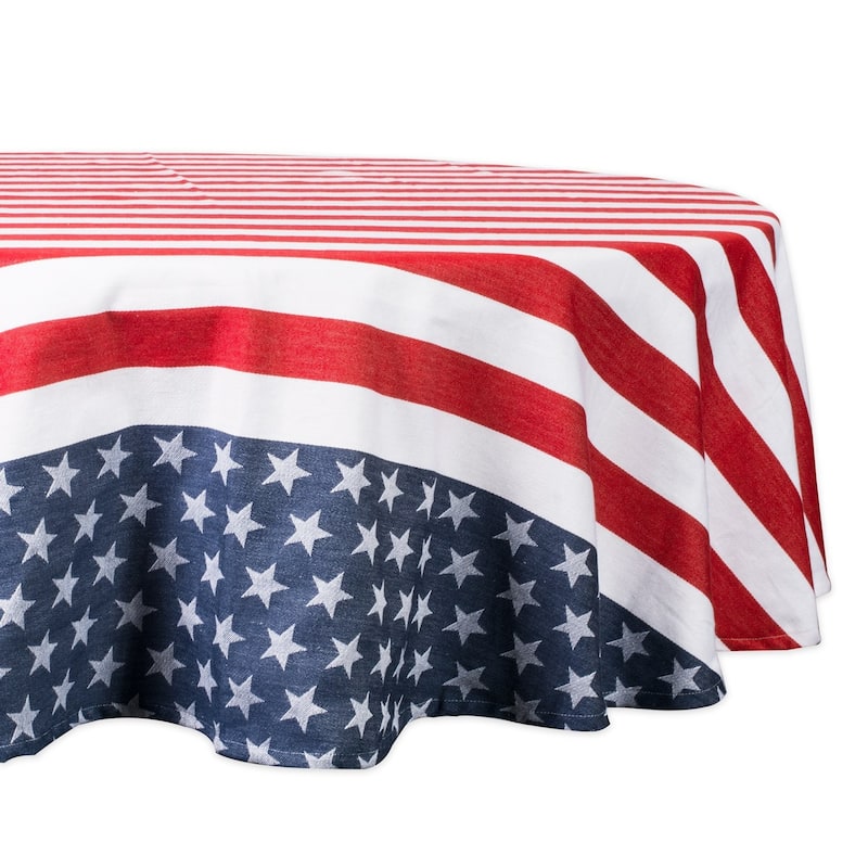 Red and Blue Check Tablecloth - Stars & Stripes - 70" Round