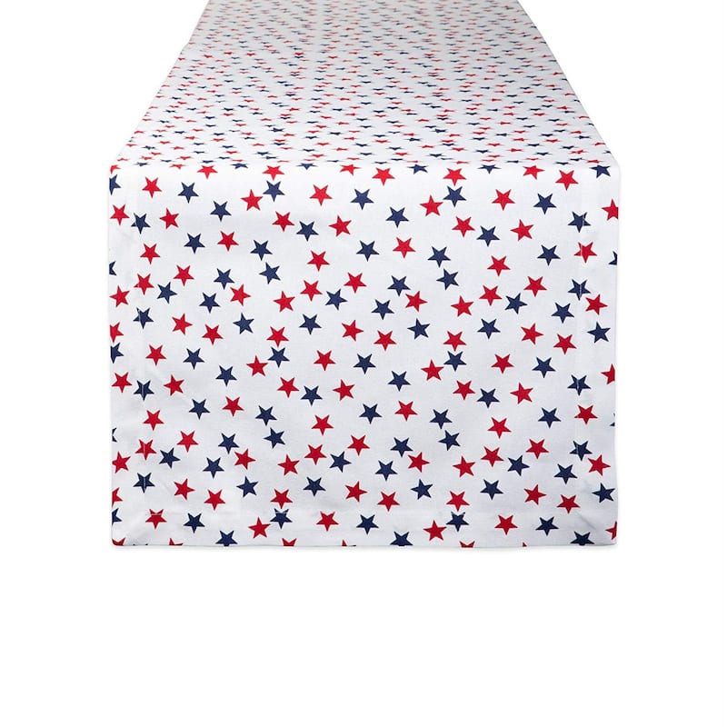 Red and Blue Check Tablecloth - Americana Stars - 14x72" Table Runner