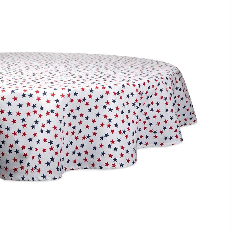 Red and Blue Check Tablecloth - Americana Stars - 70" Round