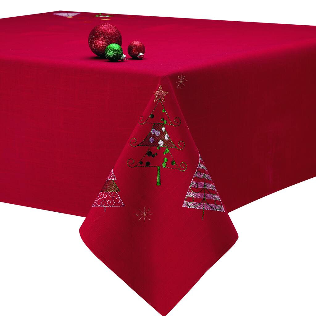 Holiday Trees Embroidered Tablecloth