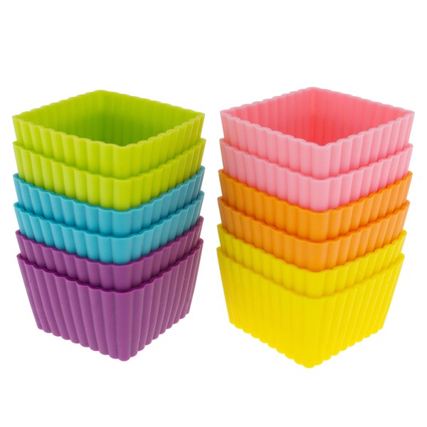 12-Pack Silicone Mini Square Reusable Cupcake and Muffin Baking Cups 