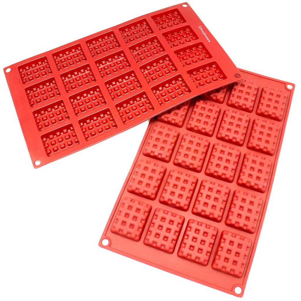 Freshware 20-cavity Silicone Mini Rectangle Waffle, Cookie, Chocolate, Candy and Gummy Mold (Pack of 2)