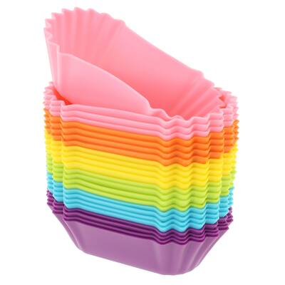 Freshware 24-pack Silicone Jumbo Rectangle Round Reusable Cupcake and Muffin Baking Cup