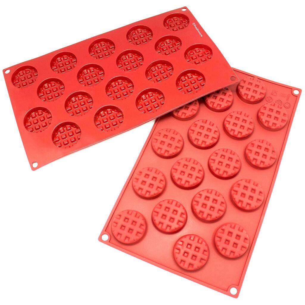 Freshware 18-cavity Silicone Mini Round Waffle, Cookie, Chocolate, Candy and Gummy Mold (Pack of 2)