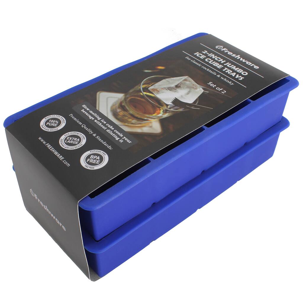 Freshware 8-cavity Flexible Silicone Large Ice Cube Trays (Pack of 2)