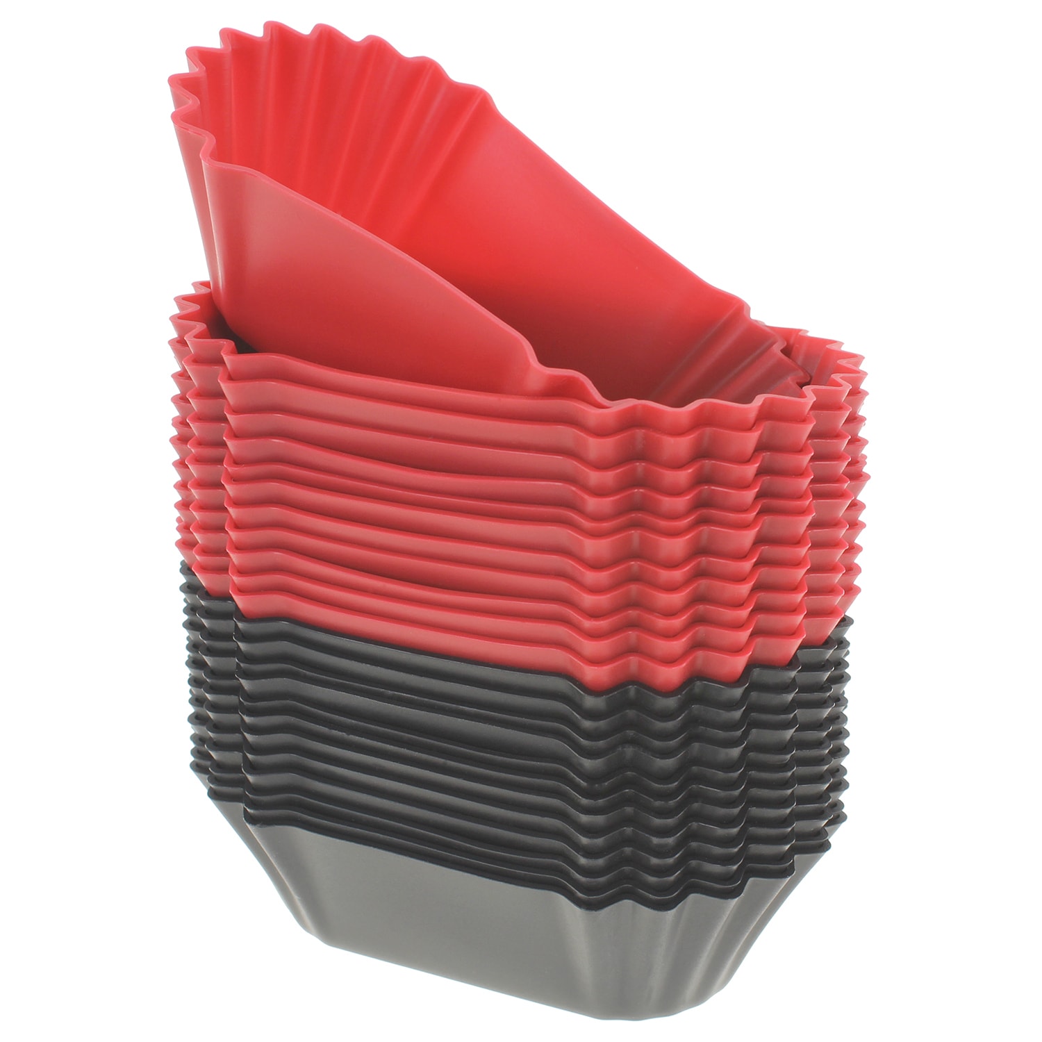 Freshware Silicone Cupcake Liners / Baking Cups - 12-Pack Muffin Molds,  Flower, Red and Black Colors