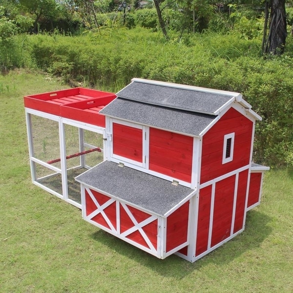 Shop Merry Products Wooden Red Barn Chicken Coop Free Shipping