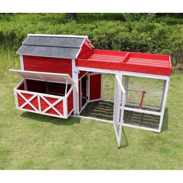 Shop Merry Products Wooden Red Barn Chicken Coop Free Shipping