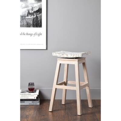 East at Main Distressed White Coconut Shell Bar Stool