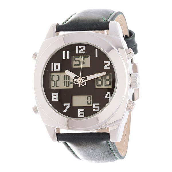 men's digital watch with leather strap