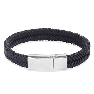 Crucible Men's Stainless Steel Black Braided Leather Bracelet - 8.75 ...
