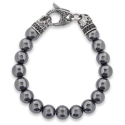 Men's Hematite Antiqued Steel Bead Bracelet (10mm) - 8.5"