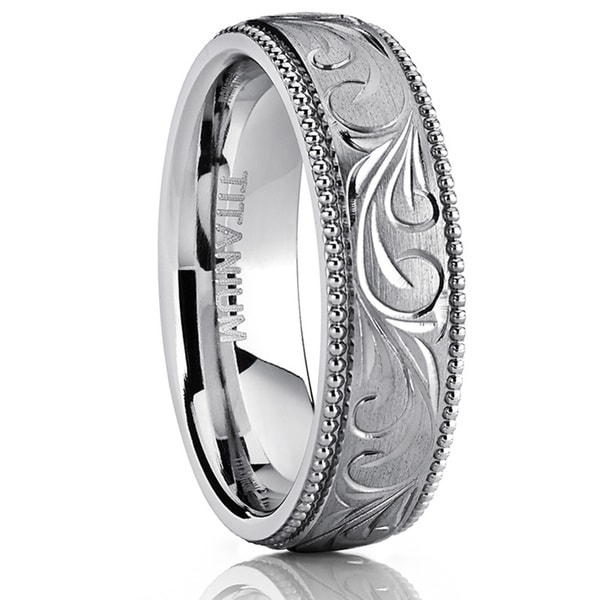Shop Oliveti Titanium Hand engraved  Comfort fit Wedding  