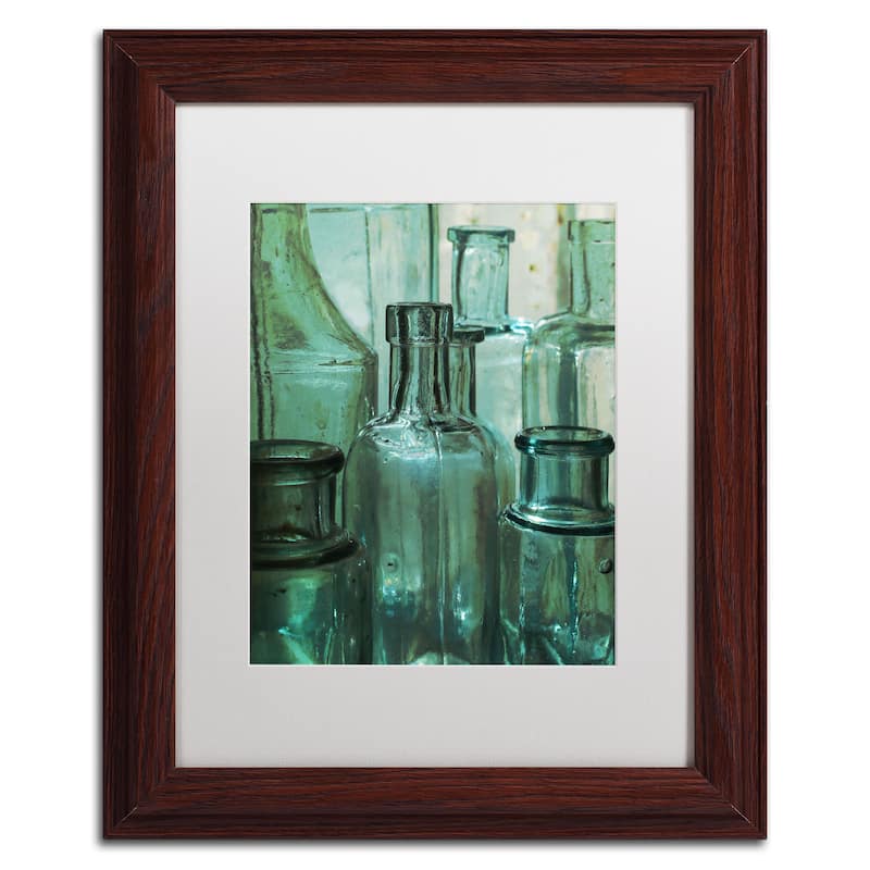 Patty Tuggle 'Antique Bottles' White Matte, Wood Framed Wall Art