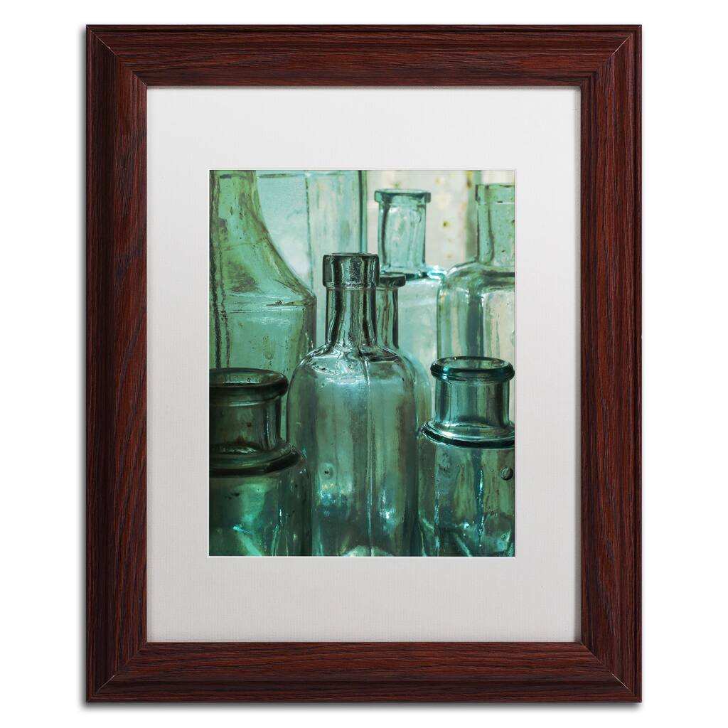 Patty Tuggle 'Antique Bottles' White Matte, Wood Framed Wall Art
