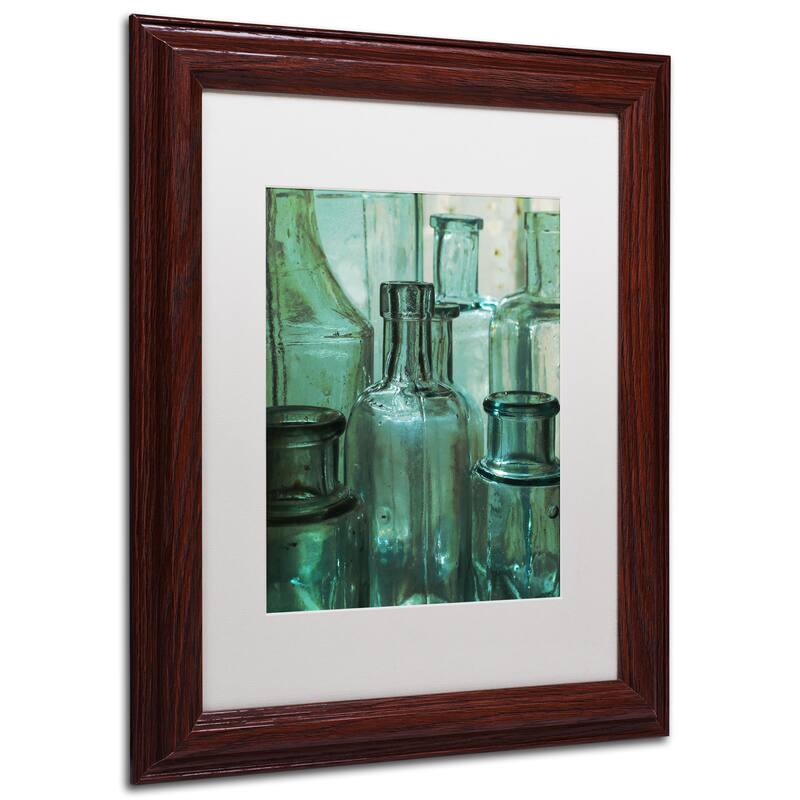 Patty Tuggle 'Antique Bottles' White Matte, Wood Framed Wall Art