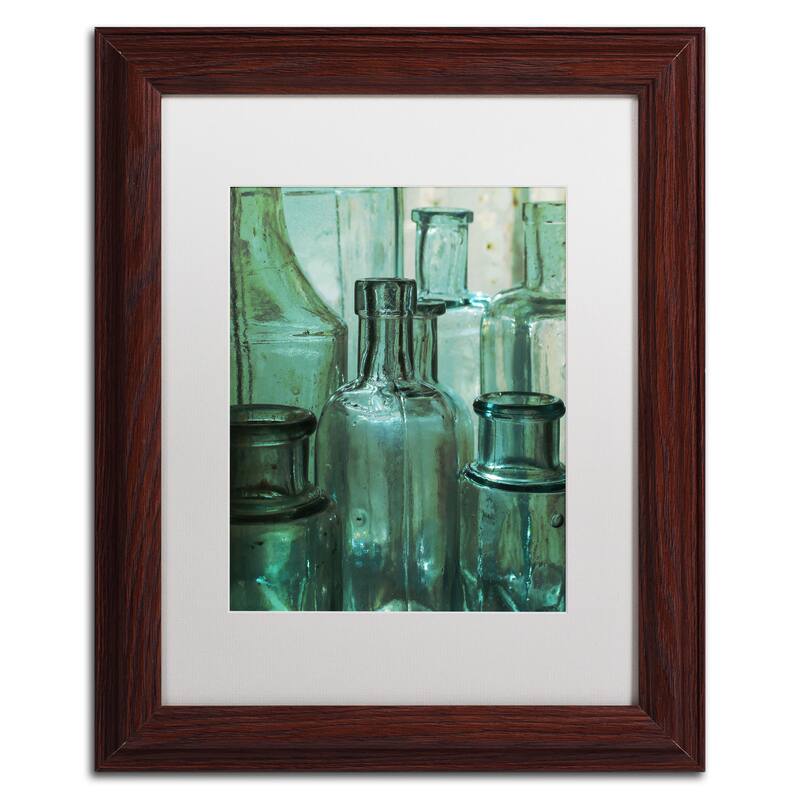 Patty Tuggle 'Antique Bottles' White Matte, Wood Framed Wall Art
