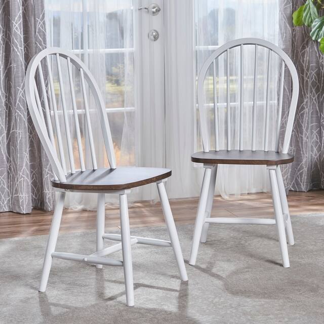 Declan Farmhouse High Back Spindle Dining Chairs (Set of 2) by Christopher Knight Home - White/Brown