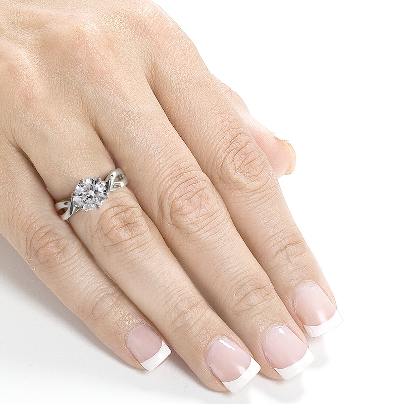 Annello by Kobelli 14k White Gold 1 Carat Round Brilliant Diamond Solitaire Crossover Engagement Ring