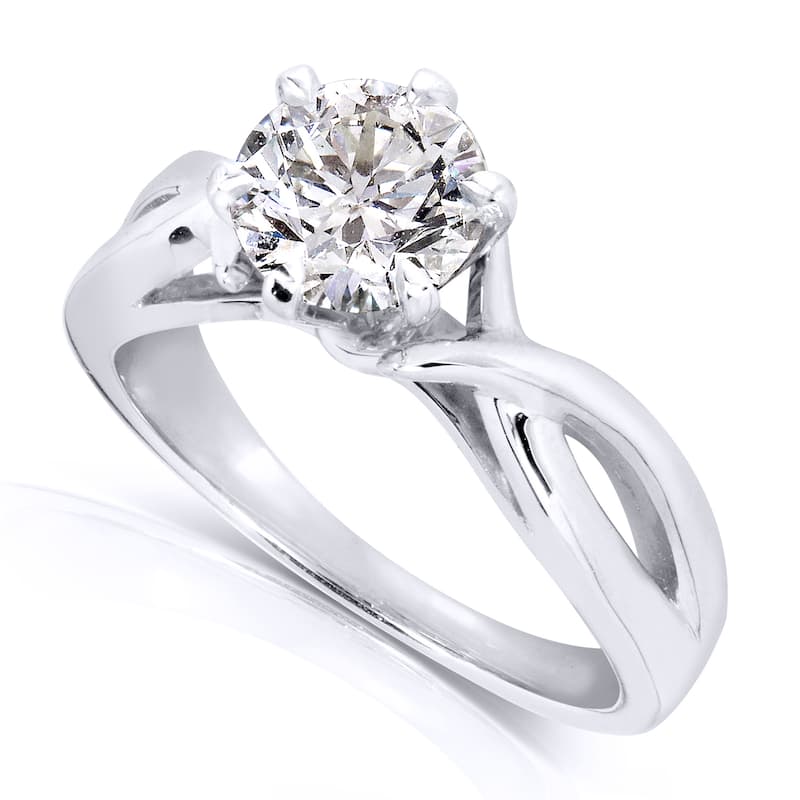 Annello by Kobelli 14k White Gold 1 Carat Round Brilliant Diamond Solitaire Crossover Engagement Ring