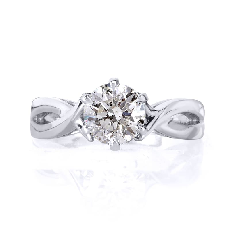 Annello by Kobelli 14k White Gold 1 Carat Round Brilliant Diamond Solitaire Crossover Engagement Ring