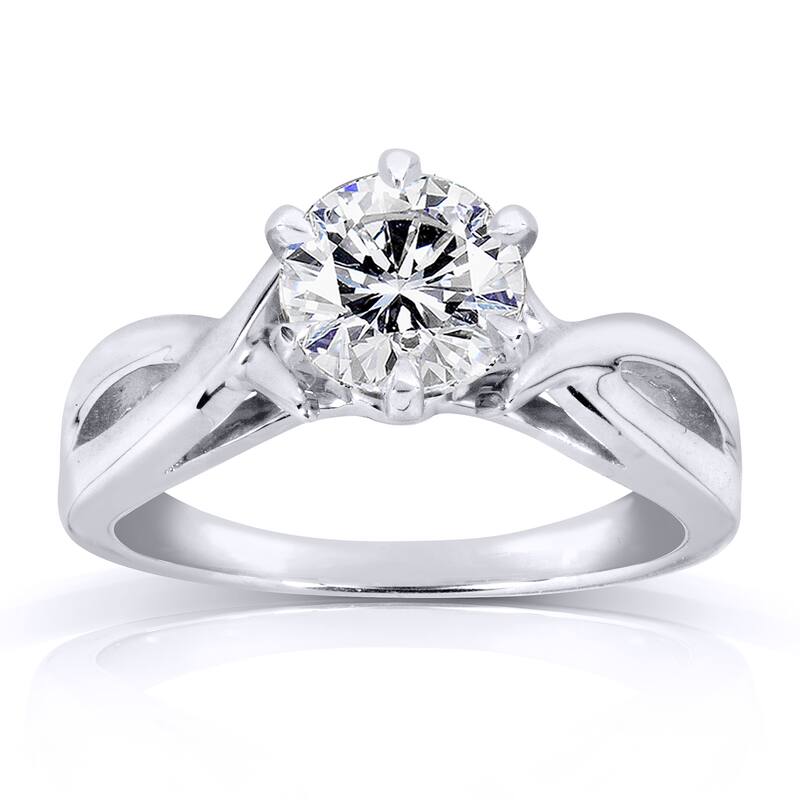 Annello by Kobelli 14k White Gold 1 Carat Round Brilliant Diamond Solitaire Crossover Engagement Ring - 4