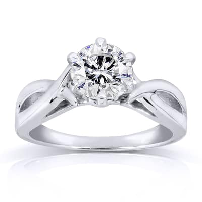 Annello by Kobelli 14k White Gold 1 Carat Round Brilliant Diamond Solitaire Crossover Engagement Ring
