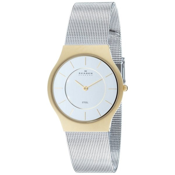 Skagen Mens Analog Dial Two Tone Stainless Steel Mesh Watch 233LGS