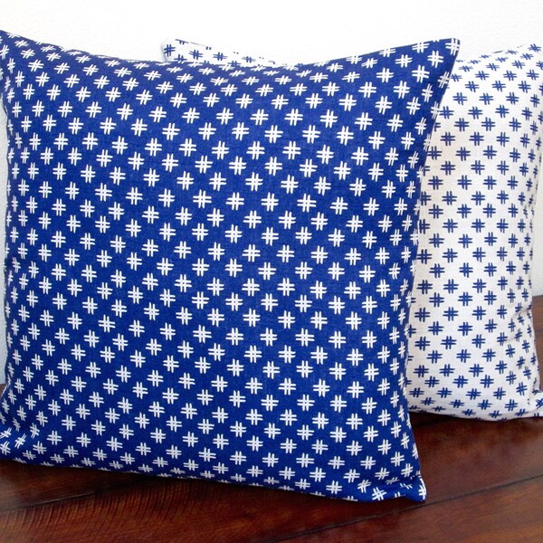 Artisan Pillows 20 inch Geometric Crosshatch Indigo Blue Linen