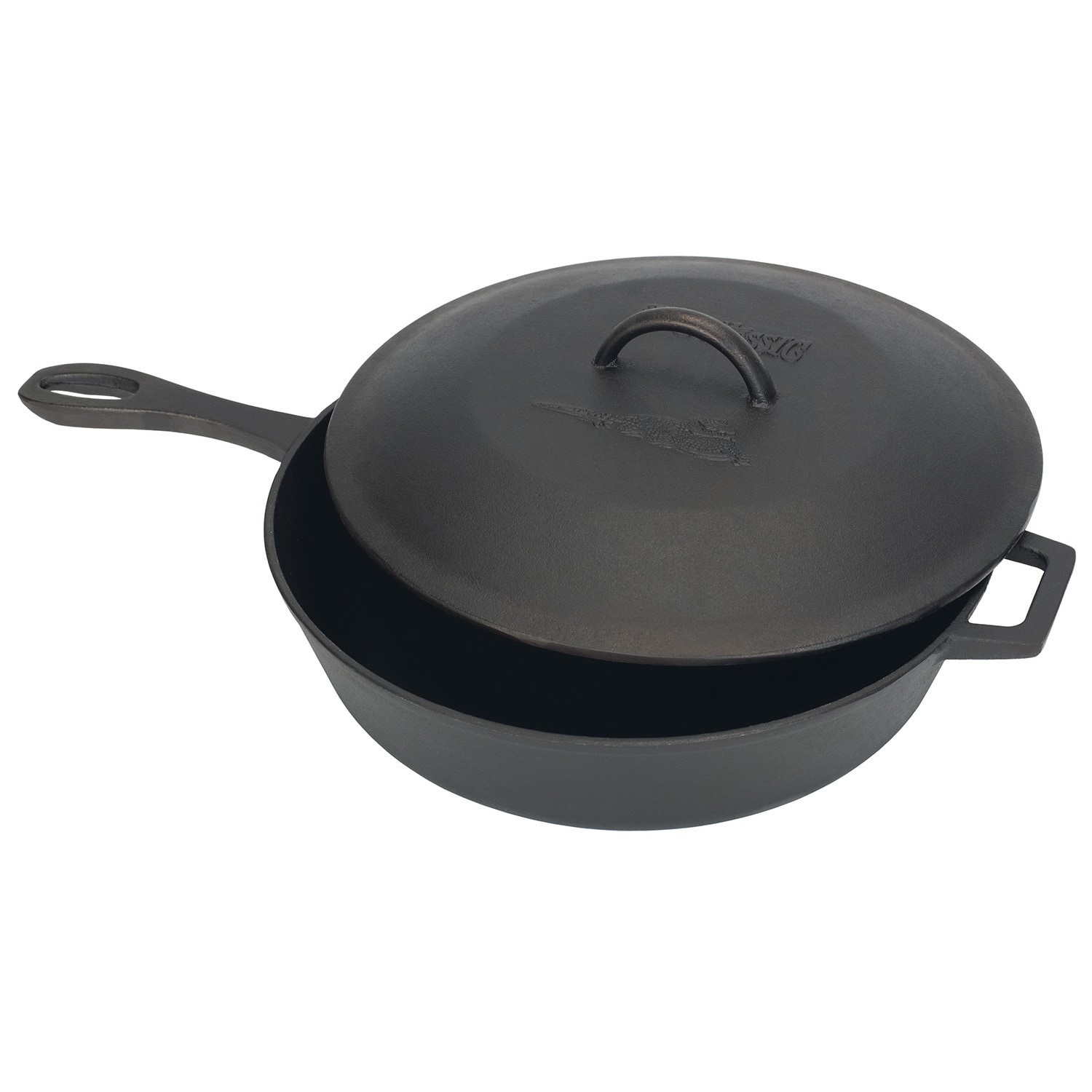Cast Iron Covered Skillet Fry Pan Durable Dishwasher Safe Kitchen Black