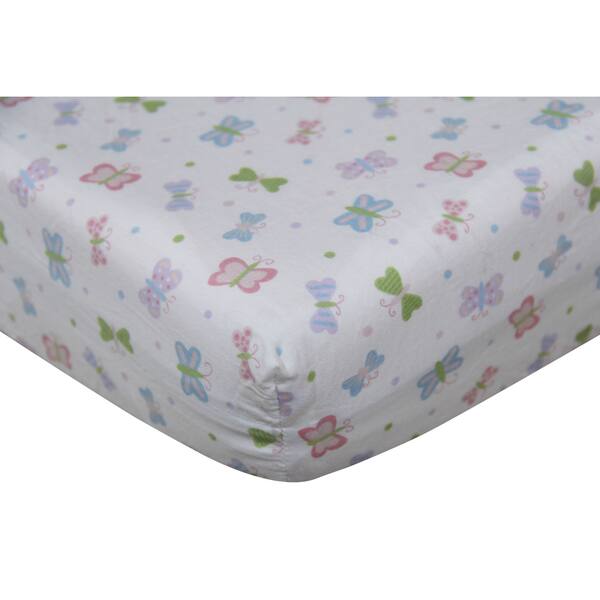 slide 1 of 1, Girls' Butterfly Cotton Fitted Crib Sheet