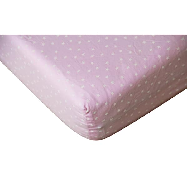 slide 1 of 1, Cotton Girls' Pink Star Fitted Crib Sheet