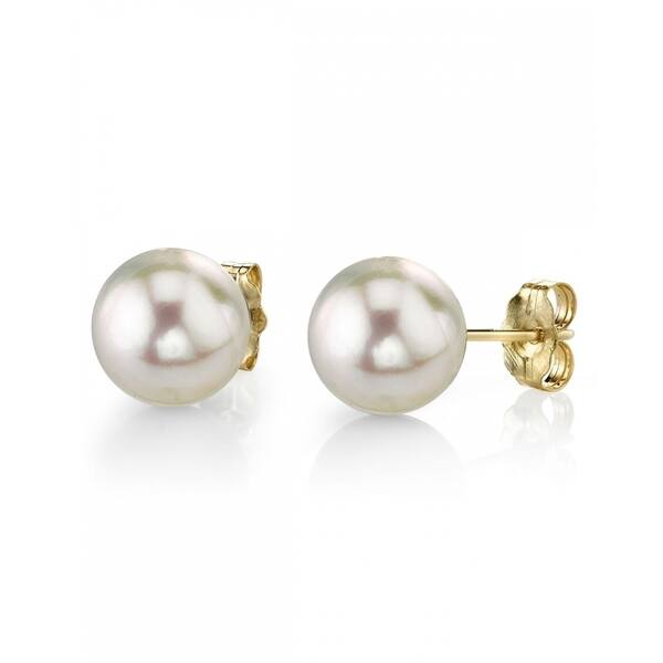 LUXURIOUS 9-10mm AAA++ WHITE AKOYA PEARLS EARRING 14KT GOLD MARKED