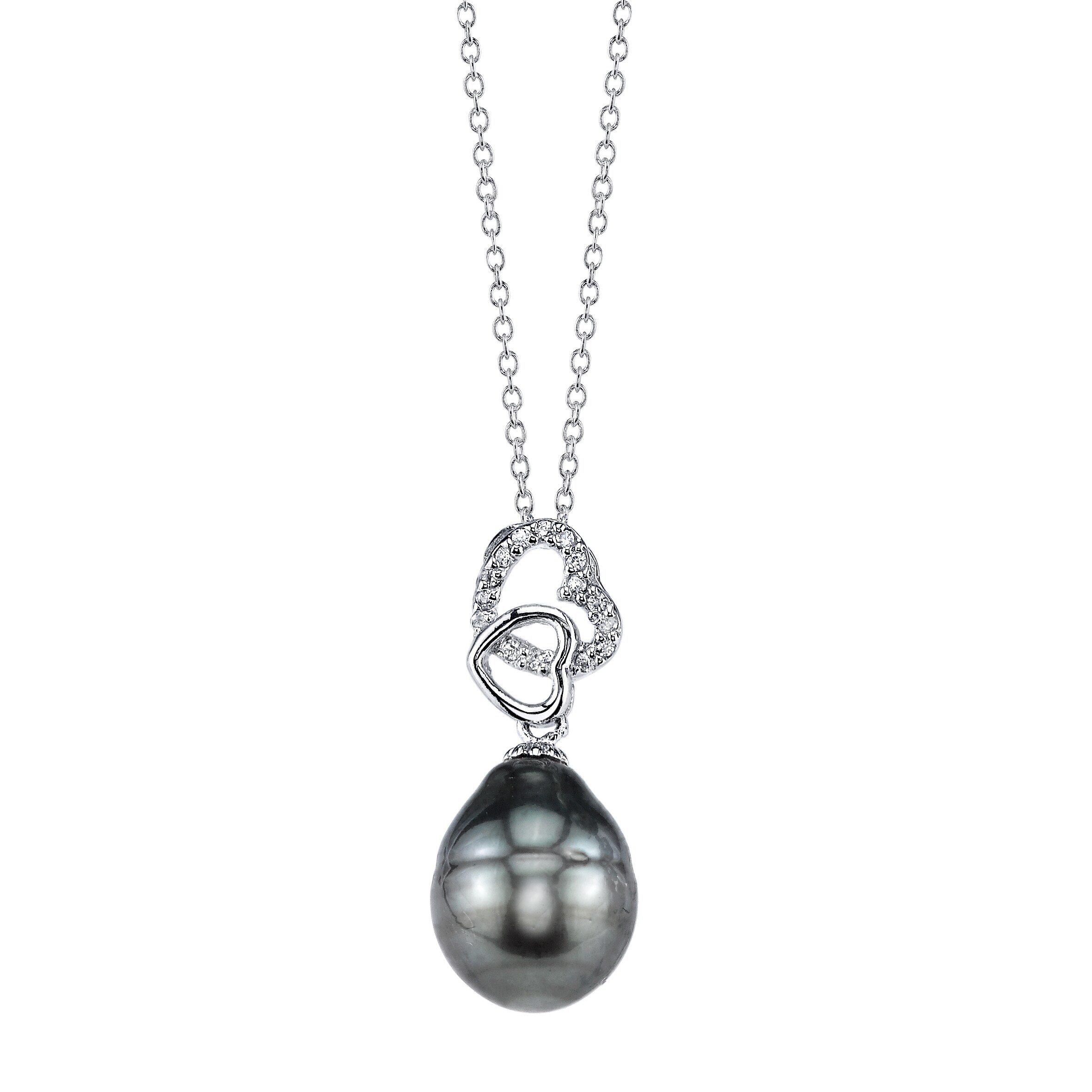 925 Silver Chain AAA 16//18/" Round 10-11mm White Black Pearl Pendant Necklace