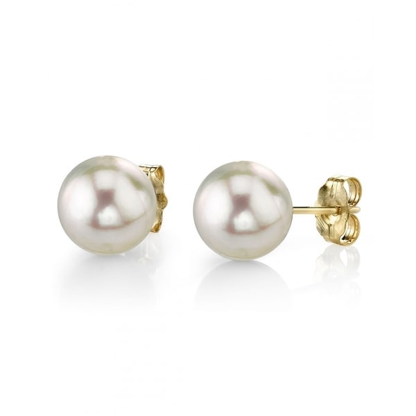 THE PEARL SOURCE 14K Gold Screwback Round Black Akoya Cultured Pearl Stud Earrings for Women