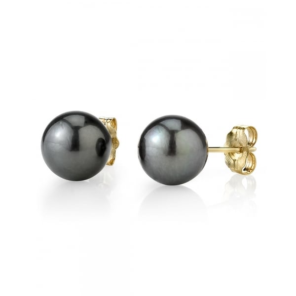 THE PEARL SOURCE 14K Gold 9-11mm Round Genuine Black Tahitian South Sea Cultured Pearl Necklace in 18 Princess Length for Women