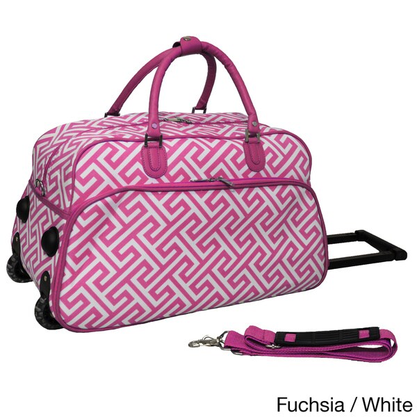 pink duffle bag with wheels