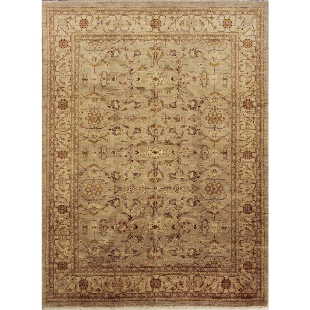 Peshawar Ulan Green Hand-knotted Rug (8'10 x 11'11)