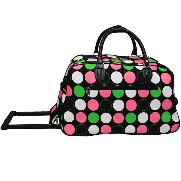 pink duffle bag with wheels